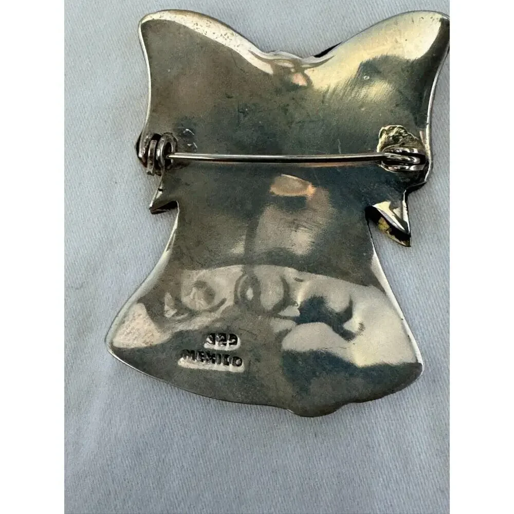 Silver .925 Mexico signed Gold/Vermiel Bow Silver Bell 18 grams